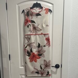 Enfocus Studio Cream and Red Floral Midi Dress